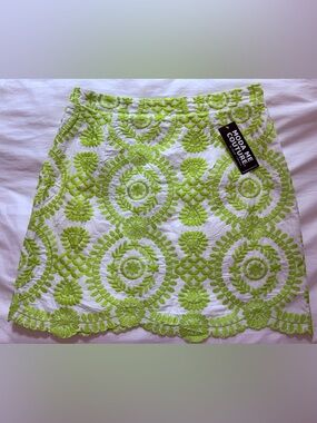 Moda Me Couture White Women’s Skirt with Lime Green Embroidery